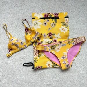 triangl bikini set yellow floral delilah fiore giallo size xs & m WITH BAG